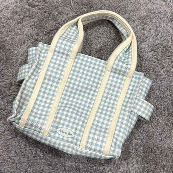NWOT Kimchi Blue Serena Gingham Mini Tote Bag In Aqua - Picture 2 of 3